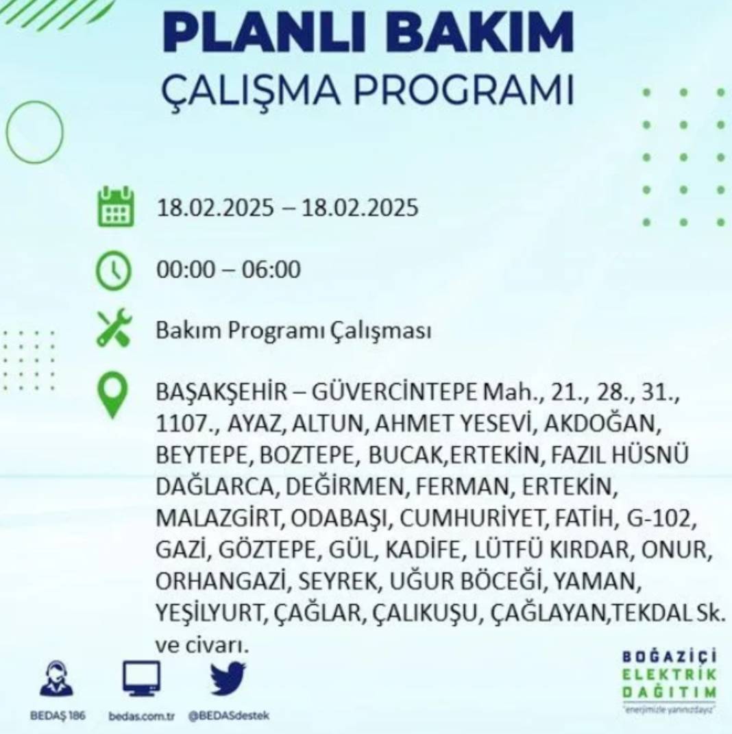 18 Şubat elektrik kesintisi: BEDAŞ elektrik kesintisi yaşayacak ilçeleri sıraladı 15