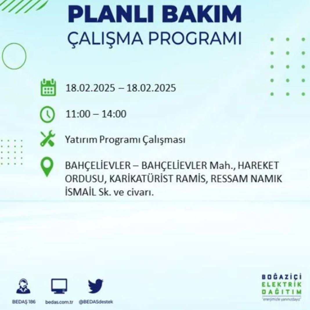 18 Şubat elektrik kesintisi: BEDAŞ elektrik kesintisi yaşayacak ilçeleri sıraladı 21