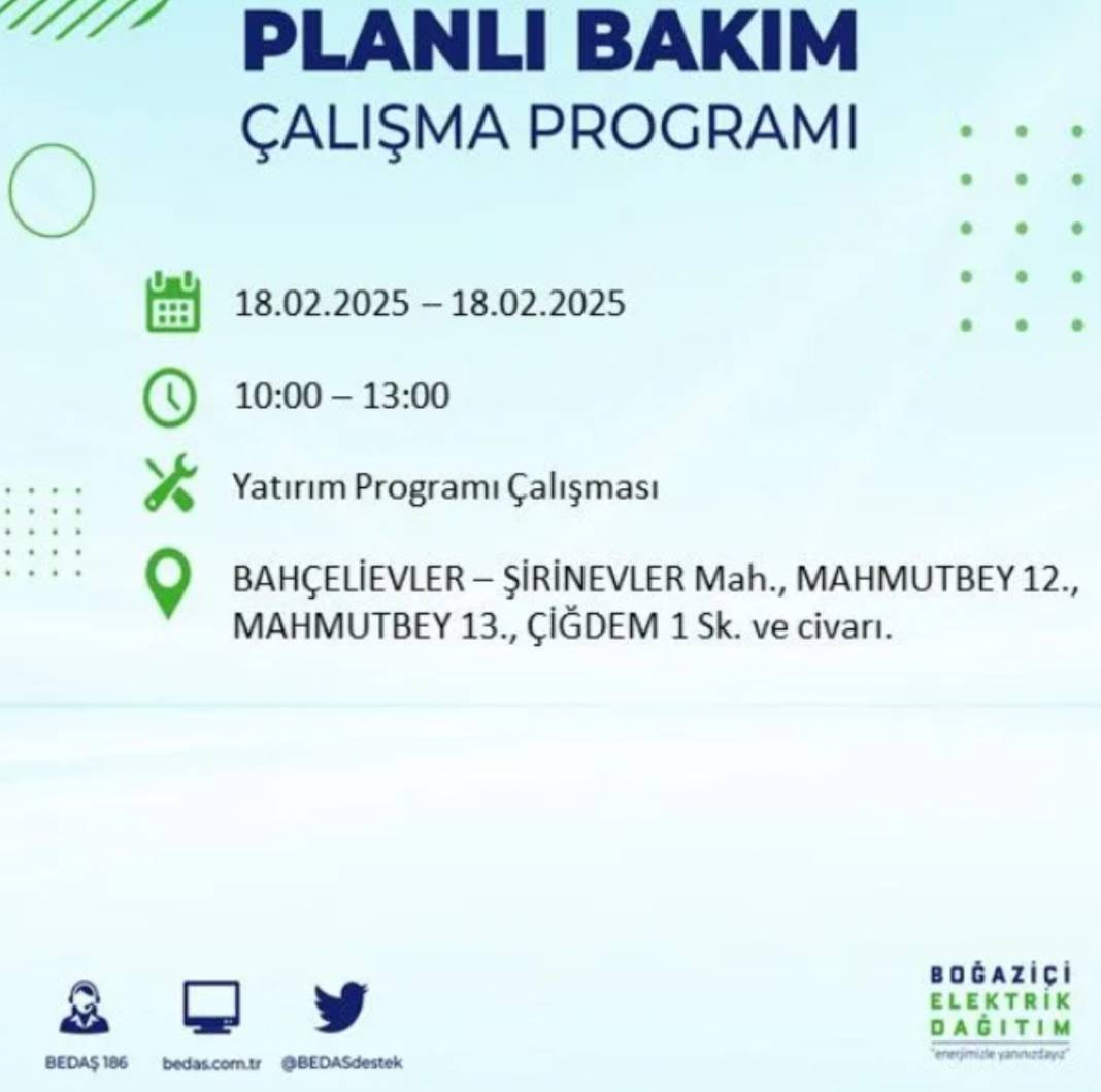 18 Şubat elektrik kesintisi: BEDAŞ elektrik kesintisi yaşayacak ilçeleri sıraladı 20