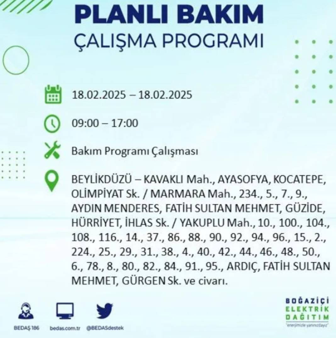 18 Şubat elektrik kesintisi: BEDAŞ elektrik kesintisi yaşayacak ilçeleri sıraladı 17