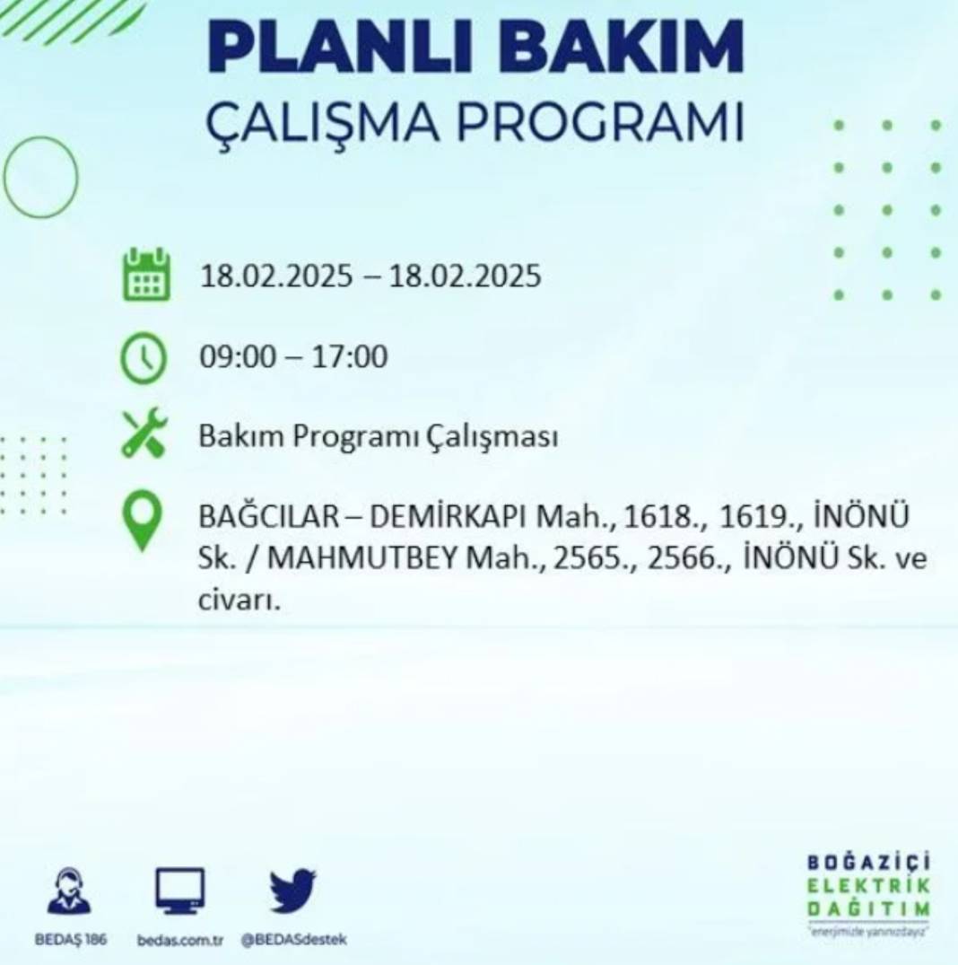 18 Şubat elektrik kesintisi: BEDAŞ elektrik kesintisi yaşayacak ilçeleri sıraladı 13