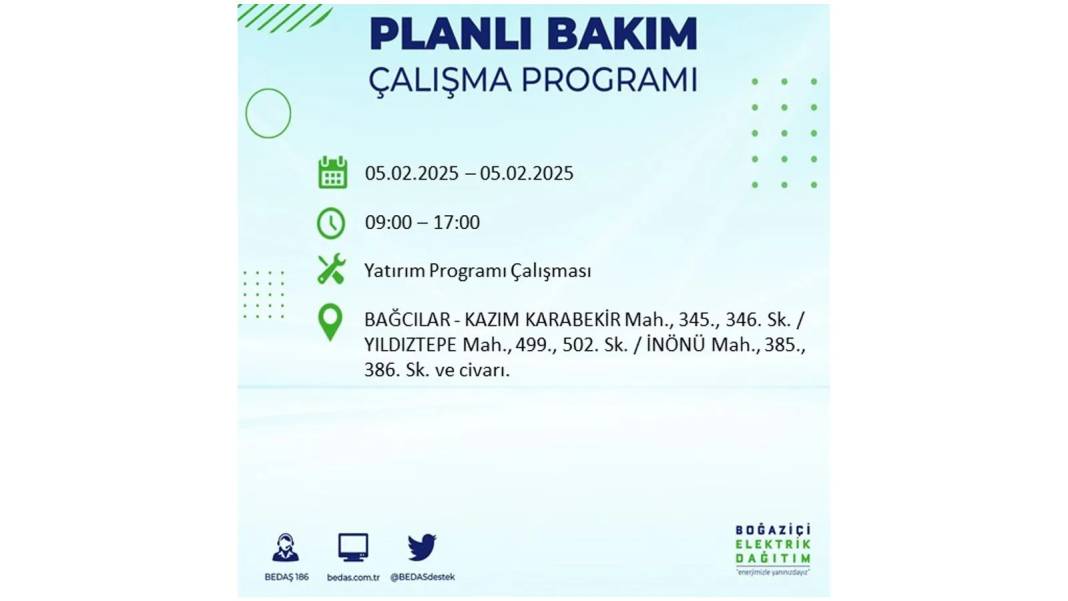 5 Şubat elektrik kesintisi: BEDAŞ elektrik kesintisi yaşayacak ilçeleri sıraladı. Mumları hazırlayın! 70