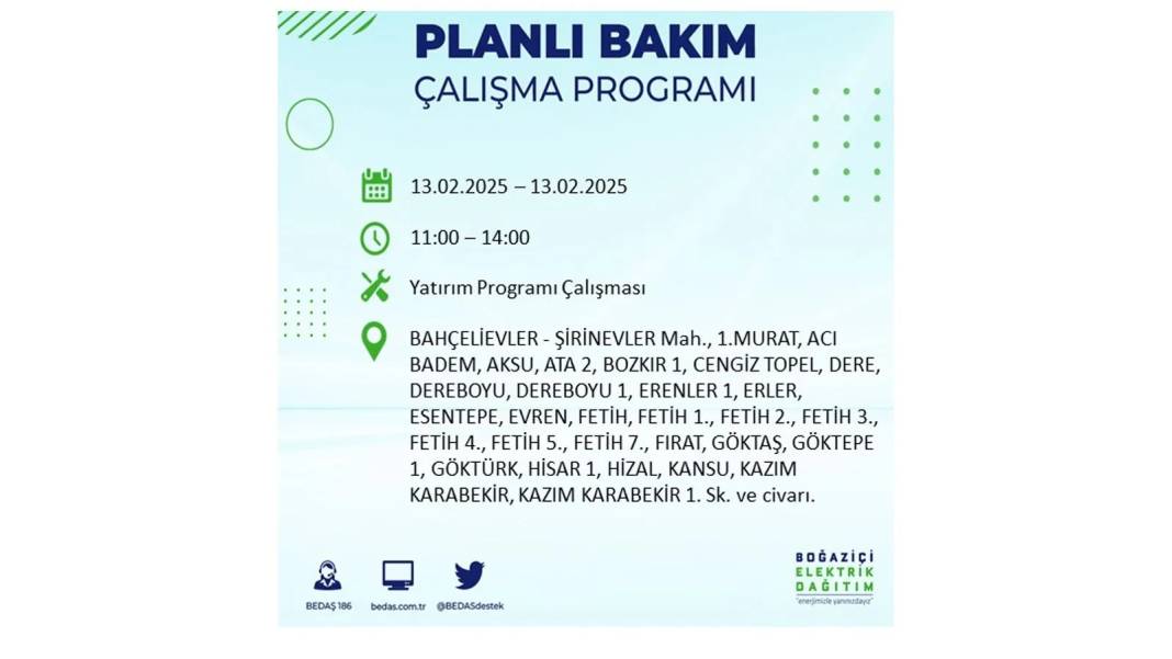 13 Şubat elektrik kesintisi: BEDAŞ elektrik kesintisi yaşayacak ilçeleri teker teker duyurdu. Elektrikler ne zaman gelecek? 65