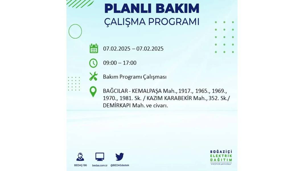 7 Şubat elektrik kesintisi: BEDAŞ elektrik kesintisi yaşayacak ilçeleri teker teker sıraladı. Elektrik ne zaman gelecek? 60