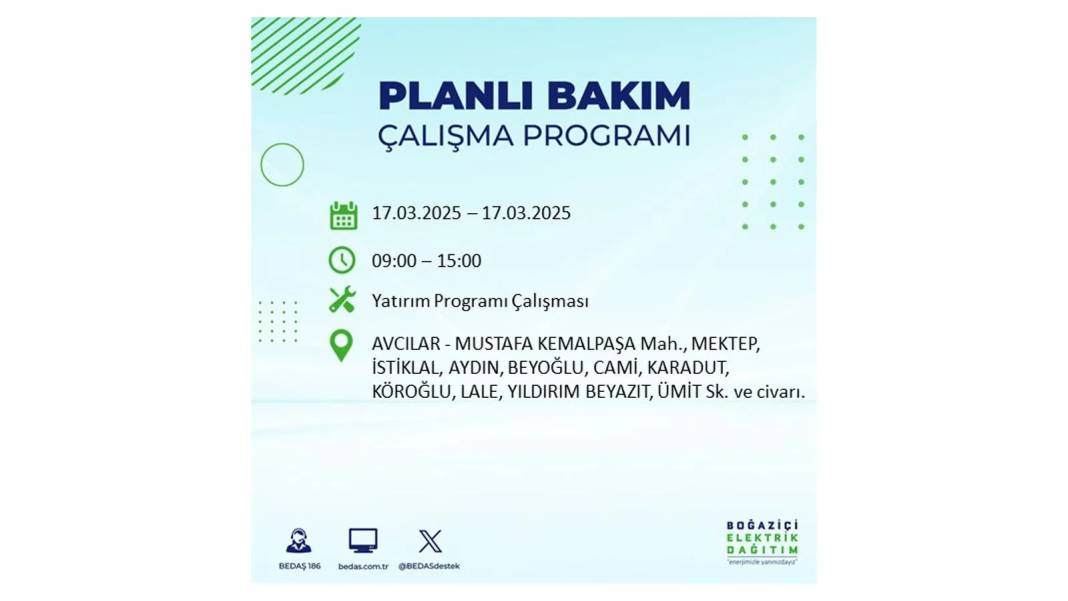 17 Mart Pazartesi elektrik kesintisi: BEDAŞ elektrik kesintisi yaşayacak ilçeleri sıraladı. Elektrikler ne zaman gelecek? 71