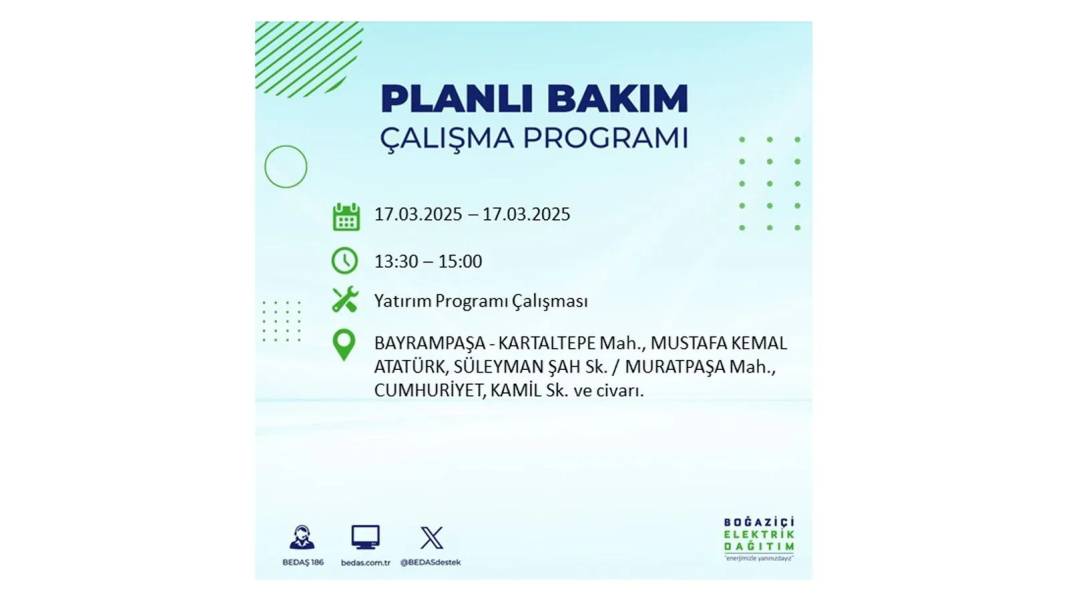 17 Mart Pazartesi elektrik kesintisi: BEDAŞ elektrik kesintisi yaşayacak ilçeleri sıraladı. Elektrikler ne zaman gelecek? 56