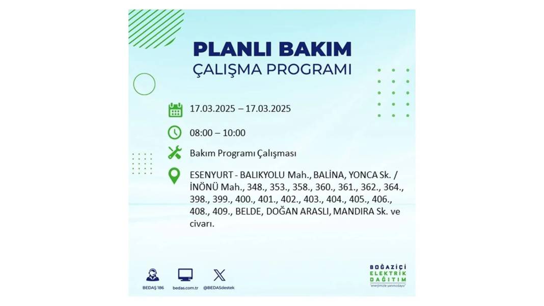 17 Mart Pazartesi elektrik kesintisi: BEDAŞ elektrik kesintisi yaşayacak ilçeleri sıraladı. Elektrikler ne zaman gelecek? 35