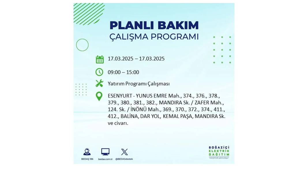 17 Mart Pazartesi elektrik kesintisi: BEDAŞ elektrik kesintisi yaşayacak ilçeleri sıraladı. Elektrikler ne zaman gelecek? 34