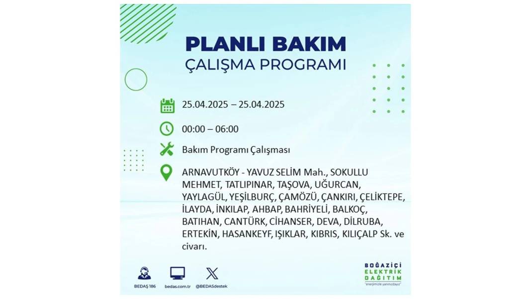 BÜYÜK ELEKTRİK KESİNTİSİ YAŞANACAK: BEDAŞ 25 Nisan Cuma günü için o ilçeleri uyardı! 82
