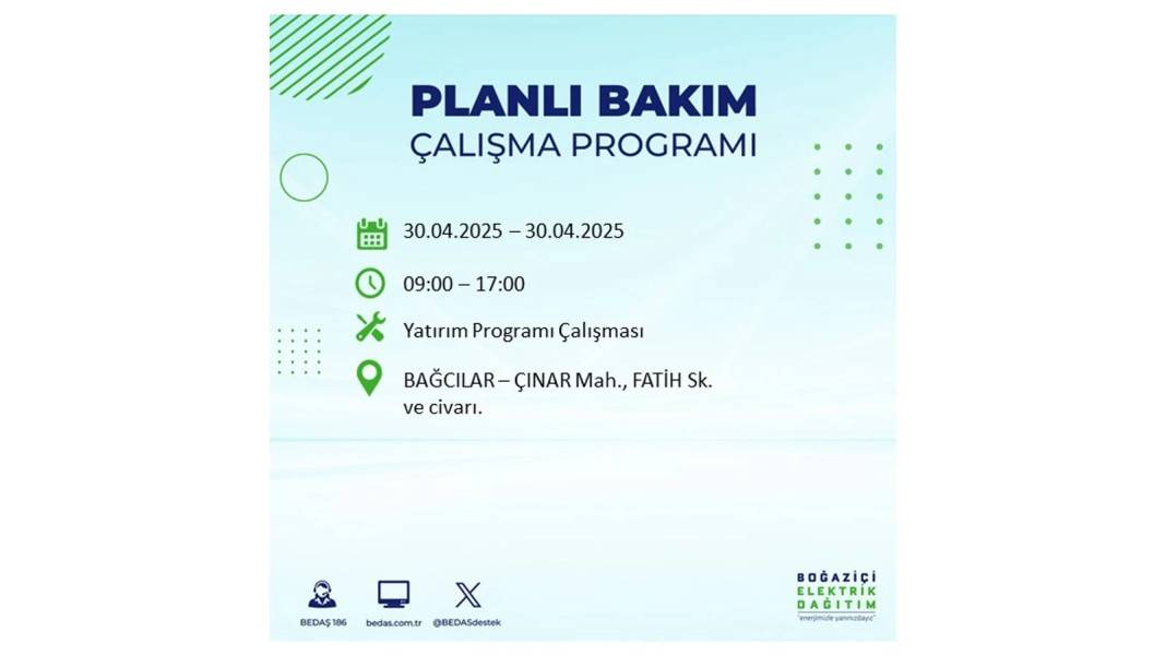 SAATLERCE ELEKTRİK OLMAYACAK: BEDAŞ 30 Nisan Çarşamba günü elektrik kesintisi yaşayacak ilçeleri sıraladı 59