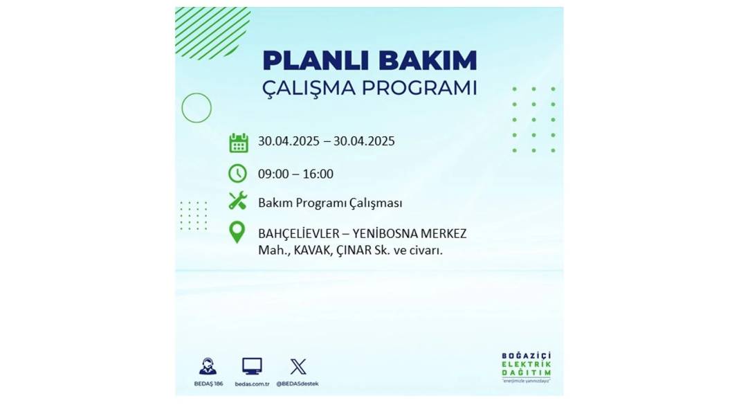 SAATLERCE ELEKTRİK OLMAYACAK: BEDAŞ 30 Nisan Çarşamba günü elektrik kesintisi yaşayacak ilçeleri sıraladı 54