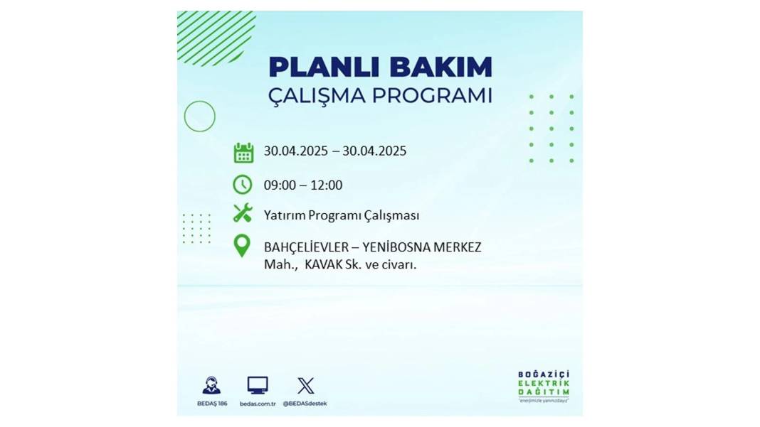 SAATLERCE ELEKTRİK OLMAYACAK: BEDAŞ 30 Nisan Çarşamba günü elektrik kesintisi yaşayacak ilçeleri sıraladı 52