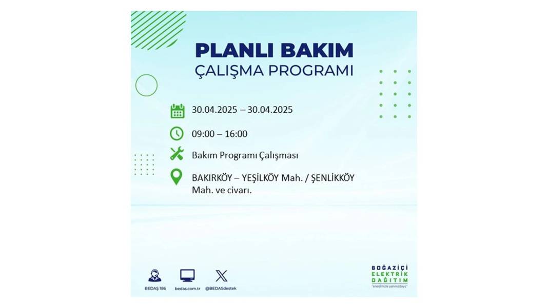 SAATLERCE ELEKTRİK OLMAYACAK: BEDAŞ 30 Nisan Çarşamba günü elektrik kesintisi yaşayacak ilçeleri sıraladı 51