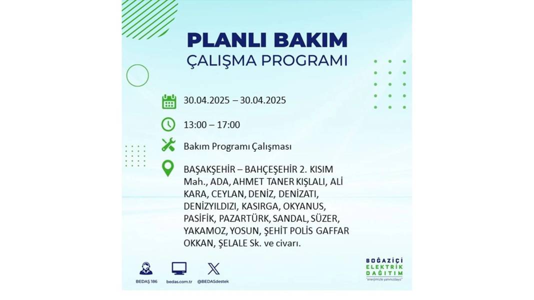 SAATLERCE ELEKTRİK OLMAYACAK: BEDAŞ 30 Nisan Çarşamba günü elektrik kesintisi yaşayacak ilçeleri sıraladı 47