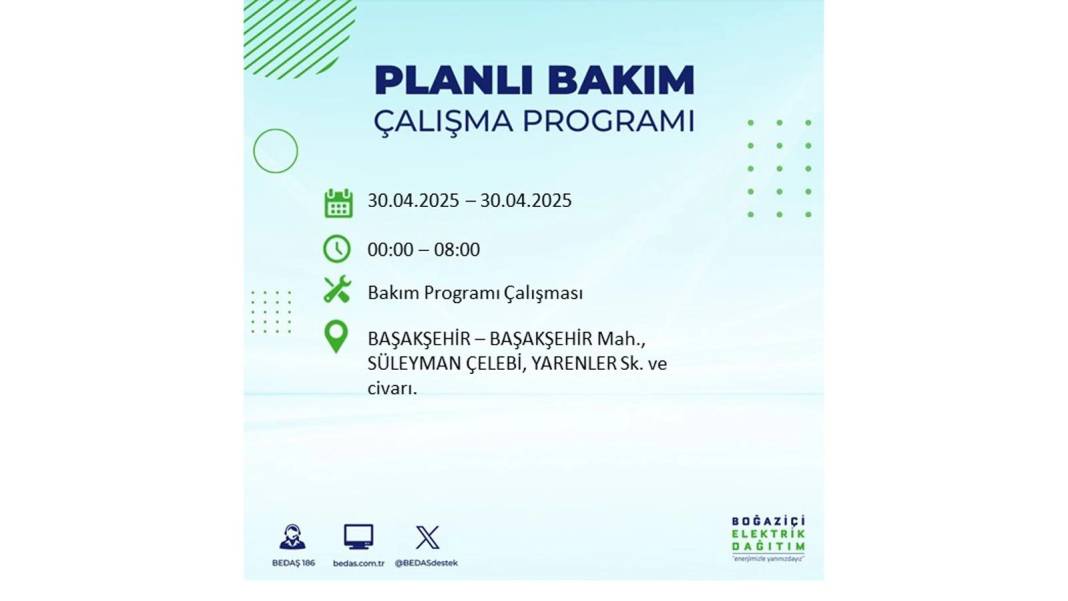 SAATLERCE ELEKTRİK OLMAYACAK: BEDAŞ 30 Nisan Çarşamba günü elektrik kesintisi yaşayacak ilçeleri sıraladı 50