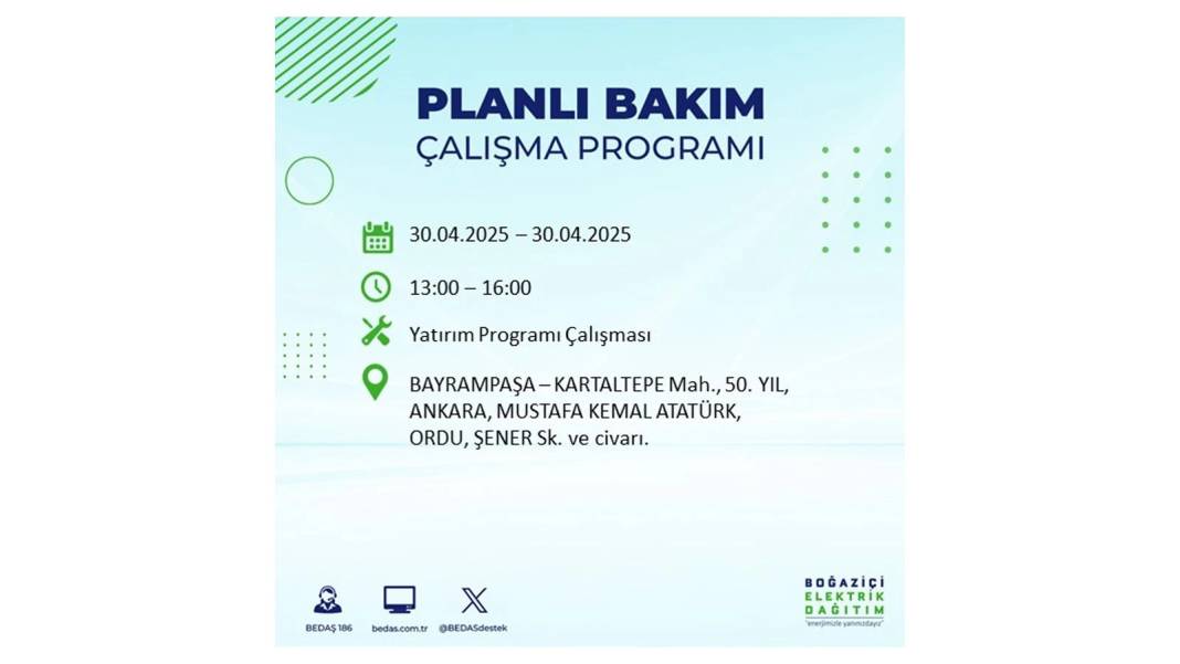 SAATLERCE ELEKTRİK OLMAYACAK: BEDAŞ 30 Nisan Çarşamba günü elektrik kesintisi yaşayacak ilçeleri sıraladı 48