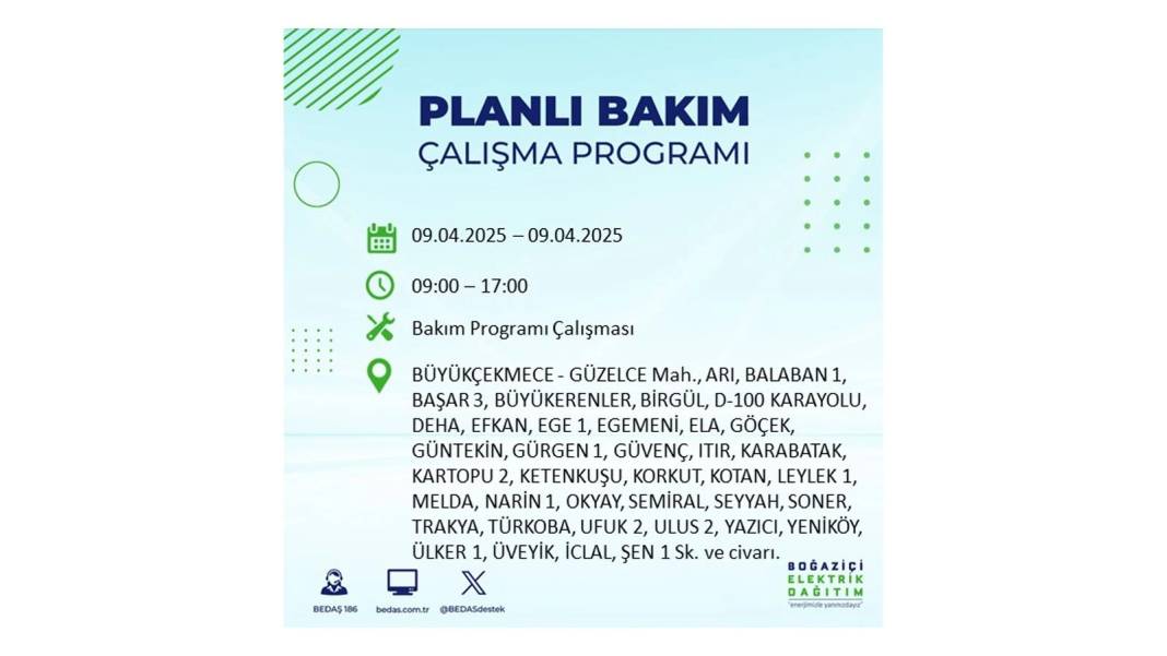 9 Nisan elektrik kesintisi: BEDAŞ elektrik kesintisi yaşayacak ilçeleri sıraladı. Elektrikler ne zaman gelecek? 45