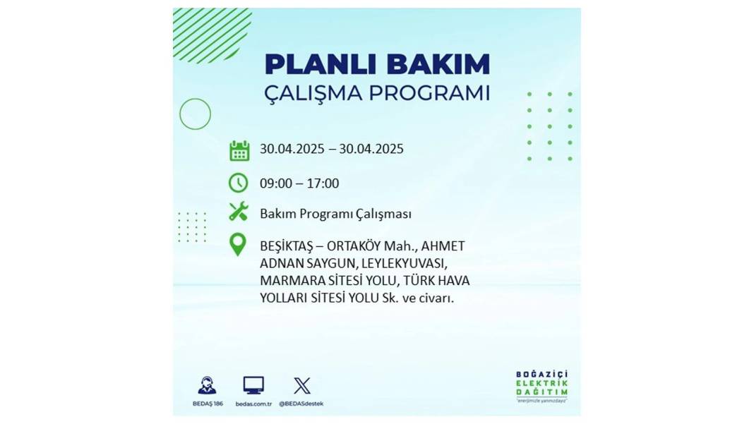 SAATLERCE ELEKTRİK OLMAYACAK: BEDAŞ 30 Nisan Çarşamba günü elektrik kesintisi yaşayacak ilçeleri sıraladı 45