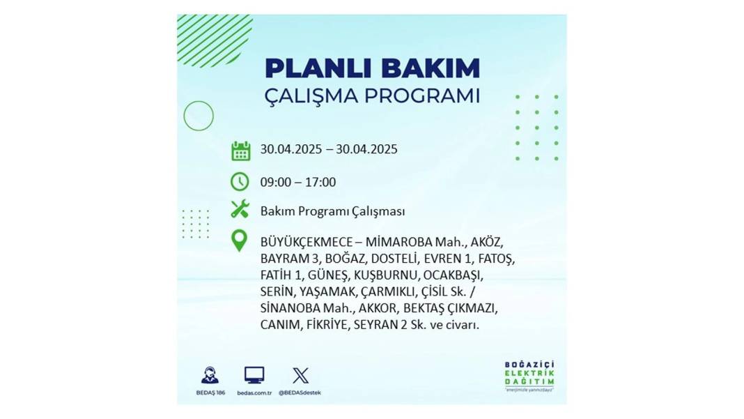 SAATLERCE ELEKTRİK OLMAYACAK: BEDAŞ 30 Nisan Çarşamba günü elektrik kesintisi yaşayacak ilçeleri sıraladı 42