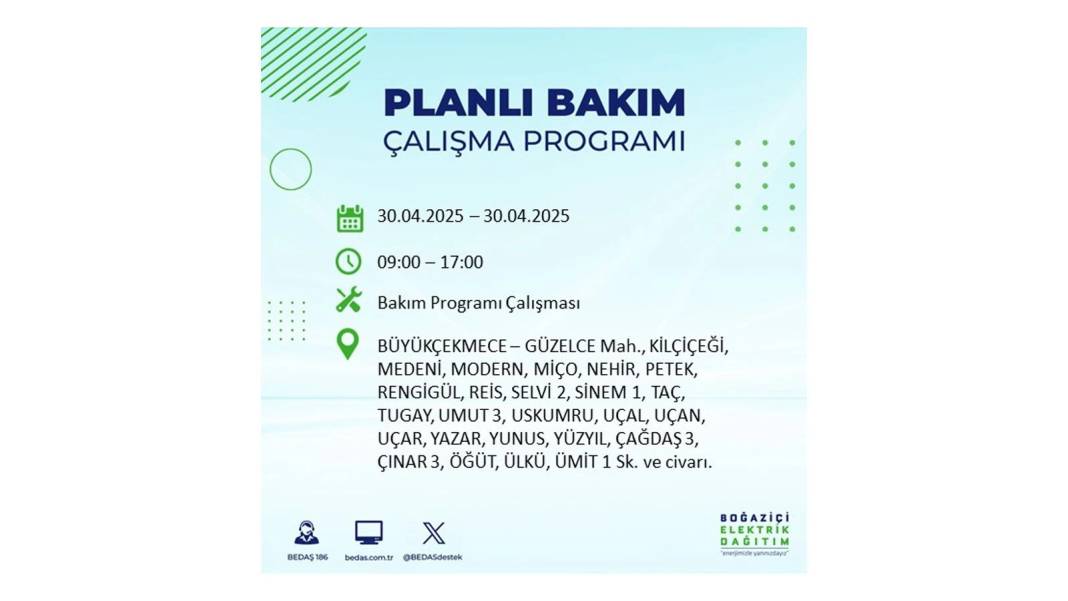 SAATLERCE ELEKTRİK OLMAYACAK: BEDAŞ 30 Nisan Çarşamba günü elektrik kesintisi yaşayacak ilçeleri sıraladı 44