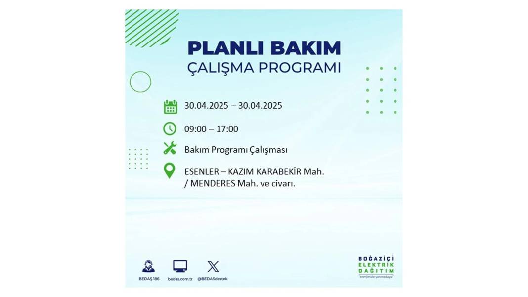 SAATLERCE ELEKTRİK OLMAYACAK: BEDAŞ 30 Nisan Çarşamba günü elektrik kesintisi yaşayacak ilçeleri sıraladı 41