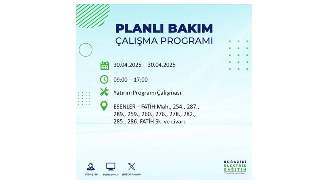 SAATLERCE ELEKTRİK OLMAYACAK: BEDAŞ 30 Nisan Çarşamba günü elektrik kesintisi yaşayacak ilçeleri sıraladı 40