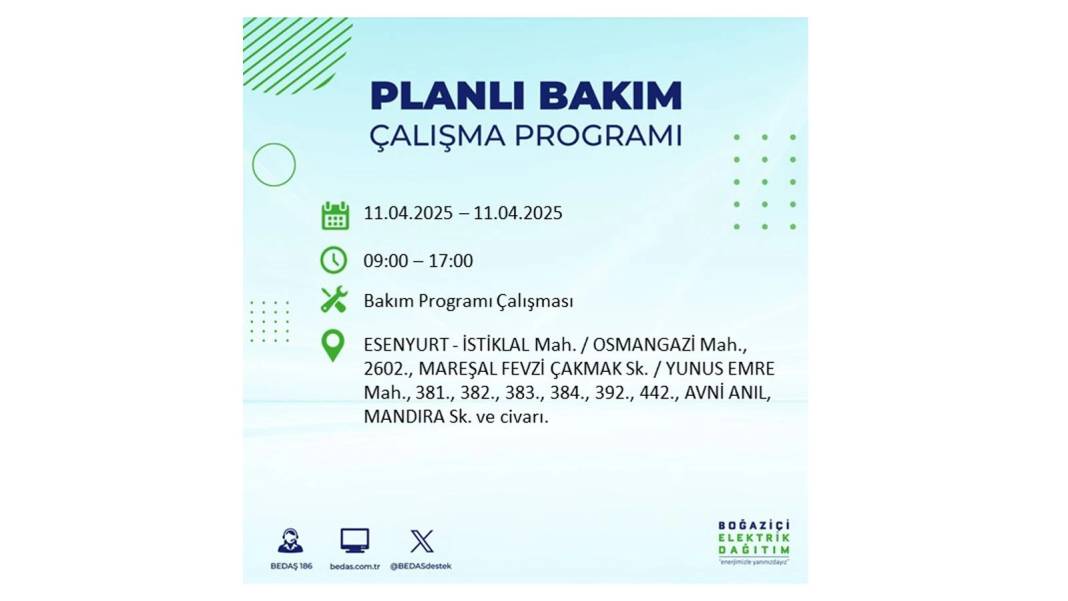 11 Nisan Cuma İstanbul elektrik kesintisi: BEDAŞ elektrik kesintisi yaşayacak ilçeleri sıraladı. Elektrikler ne zaman gelecek? 39