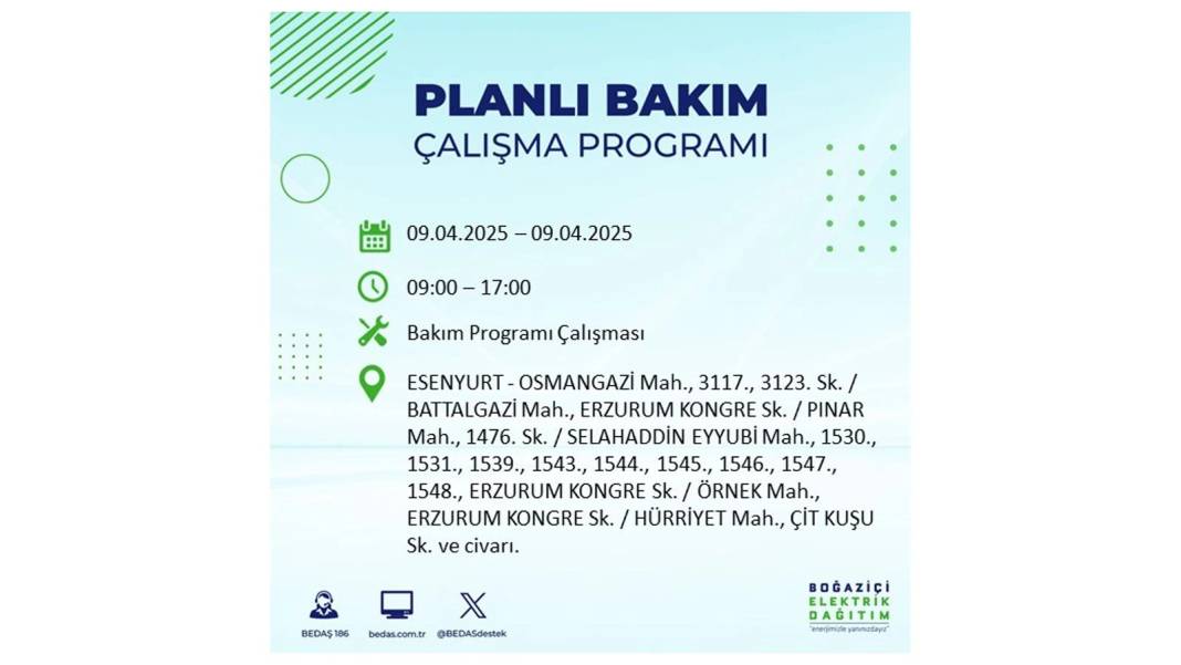 9 Nisan elektrik kesintisi: BEDAŞ elektrik kesintisi yaşayacak ilçeleri sıraladı. Elektrikler ne zaman gelecek? 36