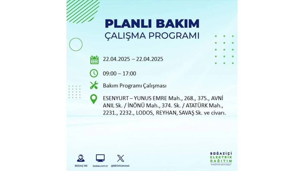 İSTANBUL'DA BÜYÜK ELEKTRİK KESİNTİSİ YAŞANACAK: BEDAŞ 22 Nisan Salı günü için o ilçeleri uyardı. Elektrikler ne zaman gelecek? 22