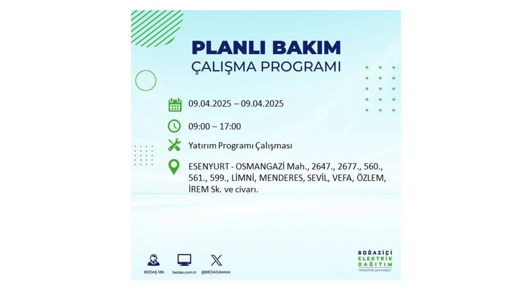 9 Nisan elektrik kesintisi: BEDAŞ elektrik kesintisi yaşayacak ilçeleri sıraladı. Elektrikler ne zaman gelecek? 37
