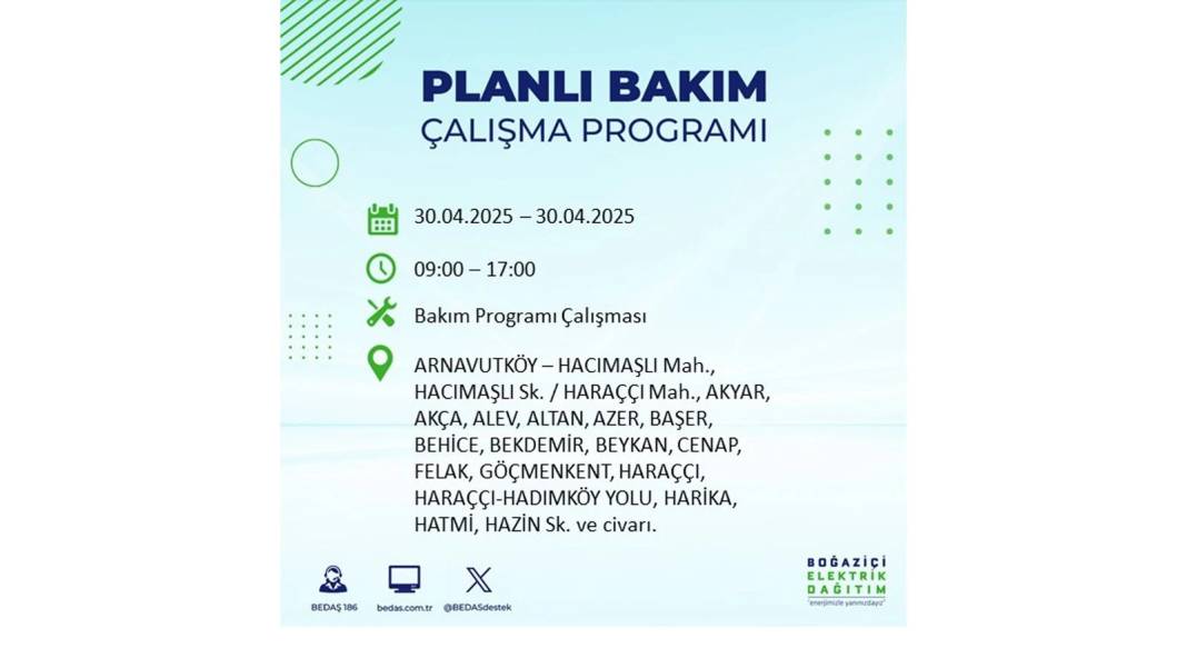 SAATLERCE ELEKTRİK OLMAYACAK: BEDAŞ 30 Nisan Çarşamba günü elektrik kesintisi yaşayacak ilçeleri sıraladı 62