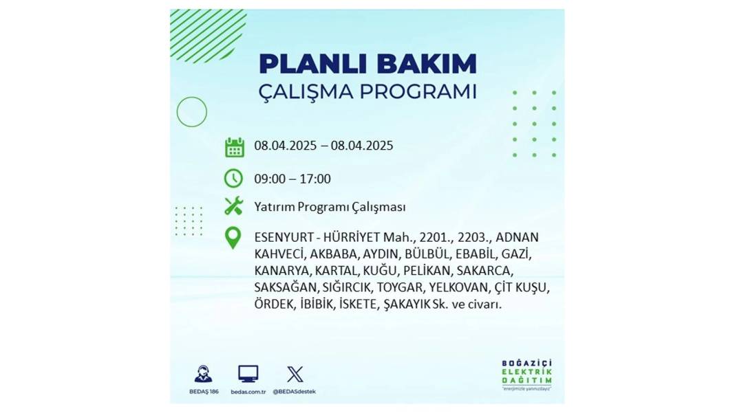 8 Nisan Salı elektrik kesintisi: BEDAŞ elektrik kesintisi yaşayacak ilçeleri sıraladı. Elektrikler ne zaman gelecek? 30