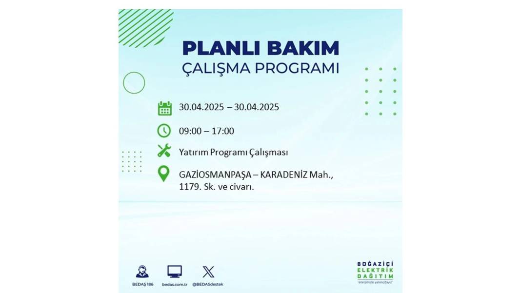 SAATLERCE ELEKTRİK OLMAYACAK: BEDAŞ 30 Nisan Çarşamba günü elektrik kesintisi yaşayacak ilçeleri sıraladı 26