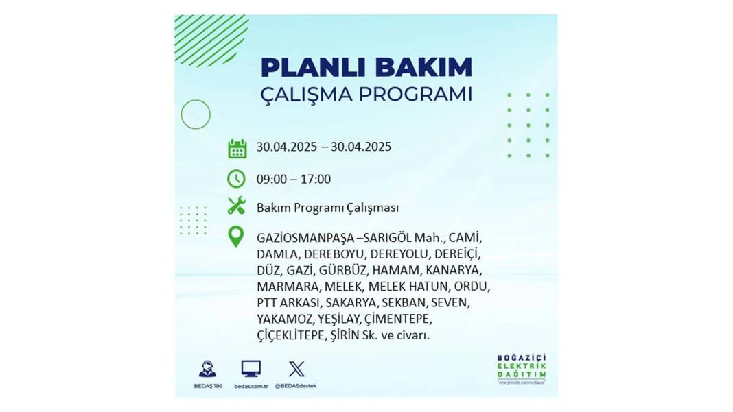 SAATLERCE ELEKTRİK OLMAYACAK: BEDAŞ 30 Nisan Çarşamba günü elektrik kesintisi yaşayacak ilçeleri sıraladı 23