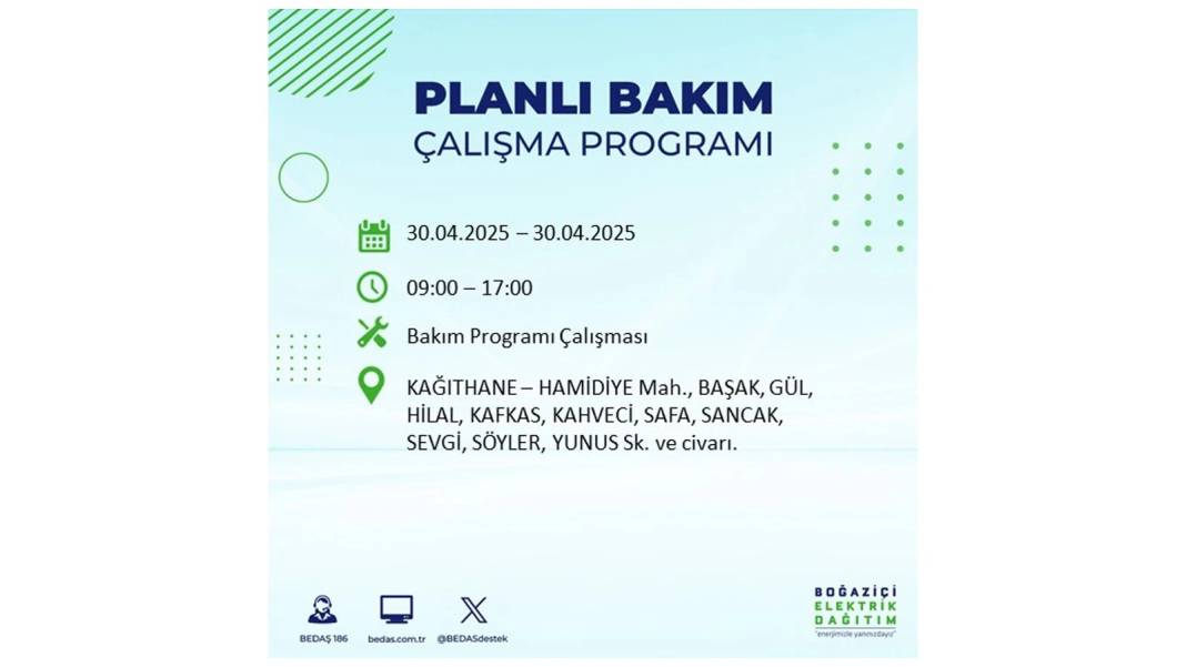 SAATLERCE ELEKTRİK OLMAYACAK: BEDAŞ 30 Nisan Çarşamba günü elektrik kesintisi yaşayacak ilçeleri sıraladı 17