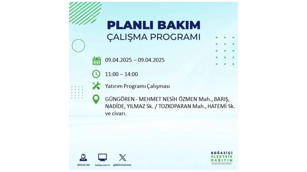 9 Nisan elektrik kesintisi: BEDAŞ elektrik kesintisi yaşayacak ilçeleri sıraladı. Elektrikler ne zaman gelecek? 21