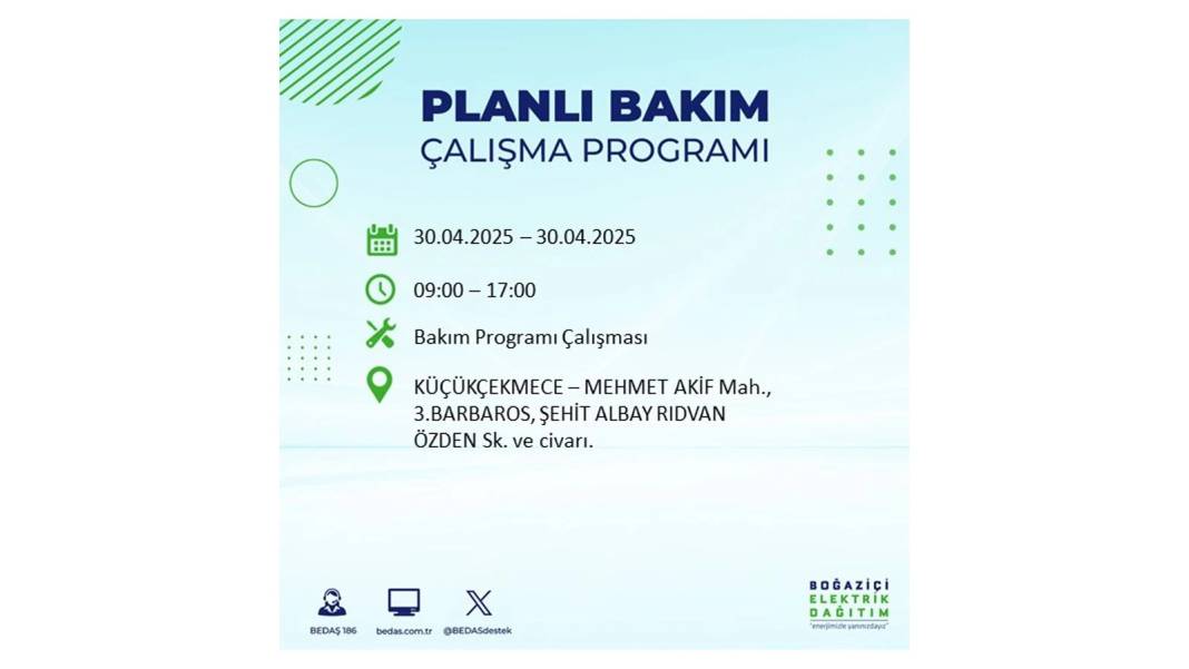 SAATLERCE ELEKTRİK OLMAYACAK: BEDAŞ 30 Nisan Çarşamba günü elektrik kesintisi yaşayacak ilçeleri sıraladı 19