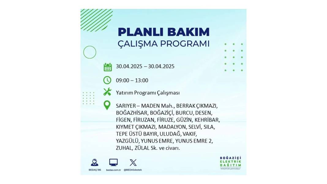 SAATLERCE ELEKTRİK OLMAYACAK: BEDAŞ 30 Nisan Çarşamba günü elektrik kesintisi yaşayacak ilçeleri sıraladı 18