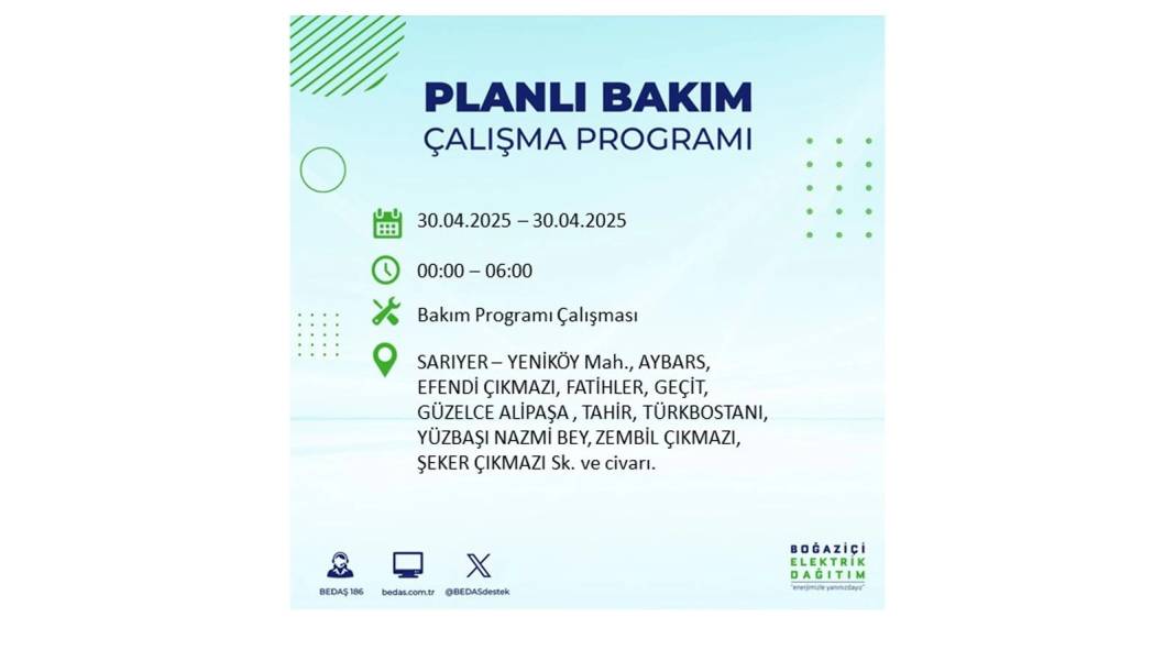 SAATLERCE ELEKTRİK OLMAYACAK: BEDAŞ 30 Nisan Çarşamba günü elektrik kesintisi yaşayacak ilçeleri sıraladı 16