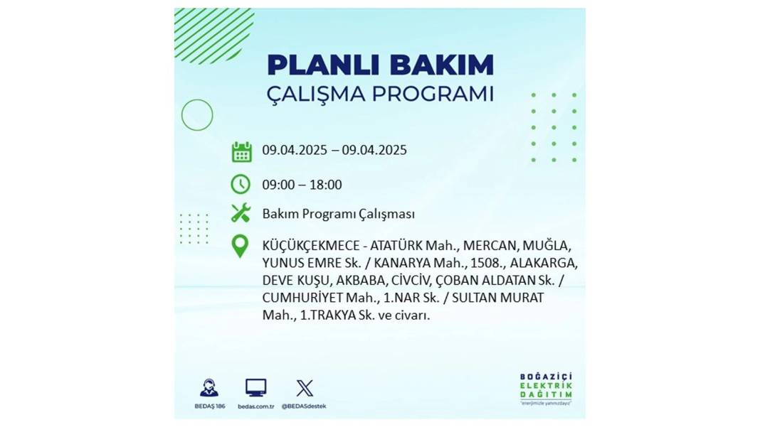 9 Nisan elektrik kesintisi: BEDAŞ elektrik kesintisi yaşayacak ilçeleri sıraladı. Elektrikler ne zaman gelecek? 15