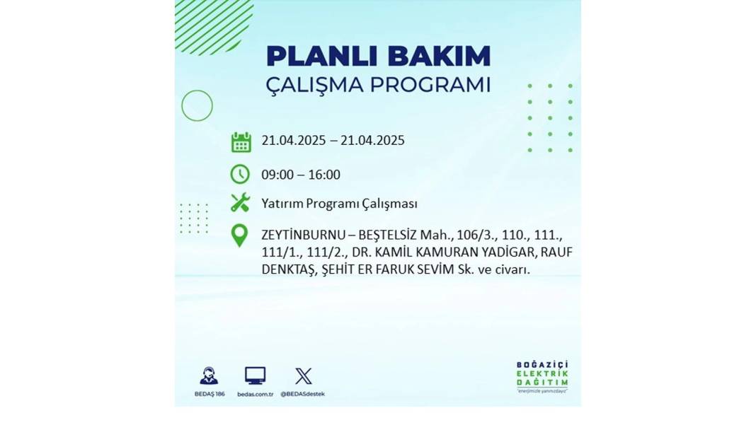 21 NİSAN PAZARTESİ ELEKTRİK OLMAYACAK: BEDAŞ elektrik kesintisi yaşayacak ilçeleri sıraladı. Elektrikler ne zaman gelecek? 2