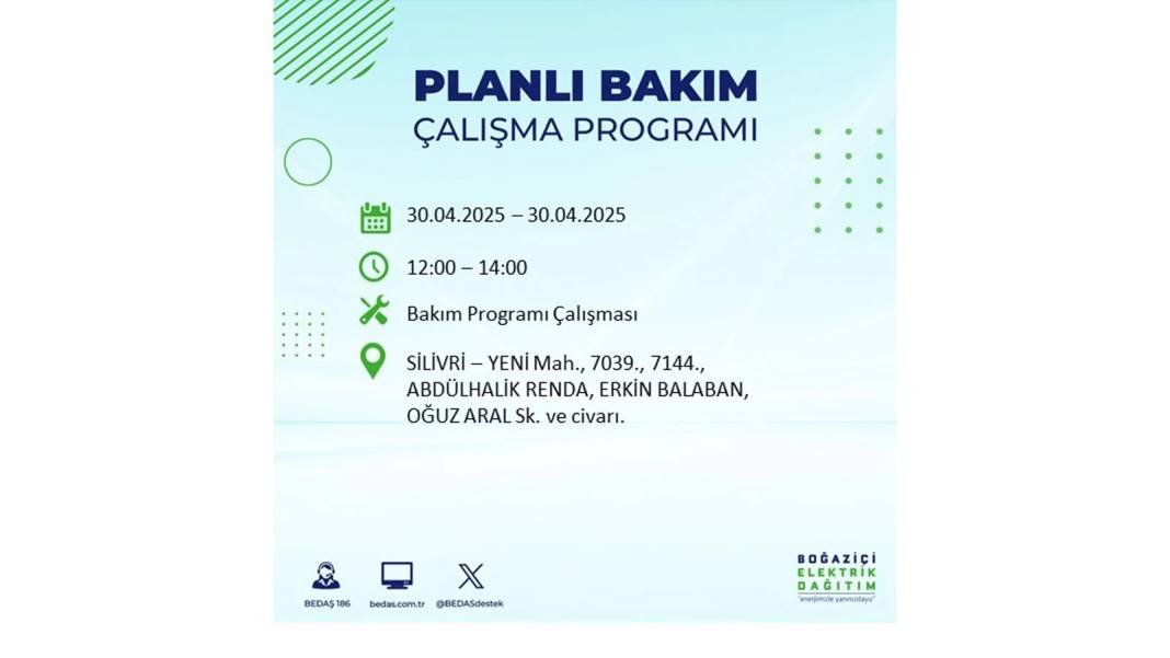 SAATLERCE ELEKTRİK OLMAYACAK: BEDAŞ 30 Nisan Çarşamba günü elektrik kesintisi yaşayacak ilçeleri sıraladı 10