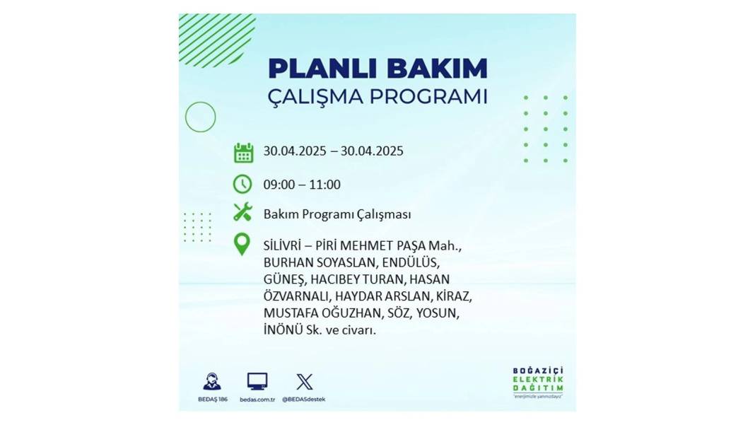 SAATLERCE ELEKTRİK OLMAYACAK: BEDAŞ 30 Nisan Çarşamba günü elektrik kesintisi yaşayacak ilçeleri sıraladı 9