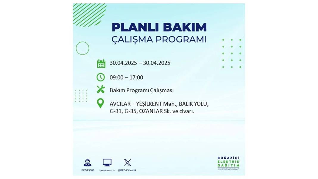 SAATLERCE ELEKTRİK OLMAYACAK: BEDAŞ 30 Nisan Çarşamba günü elektrik kesintisi yaşayacak ilçeleri sıraladı 61