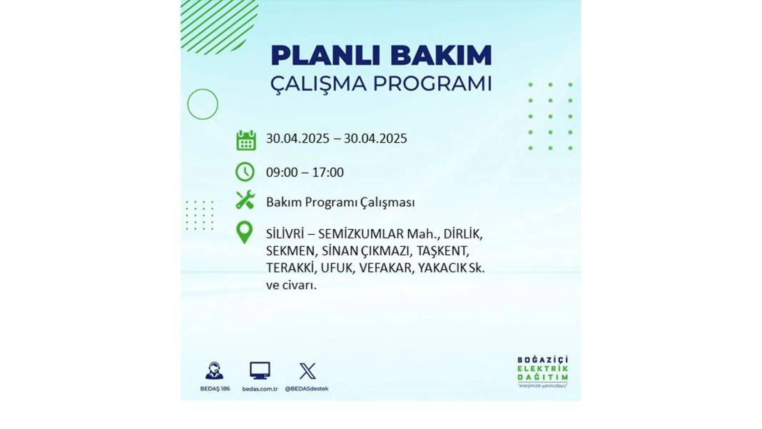 SAATLERCE ELEKTRİK OLMAYACAK: BEDAŞ 30 Nisan Çarşamba günü elektrik kesintisi yaşayacak ilçeleri sıraladı 8