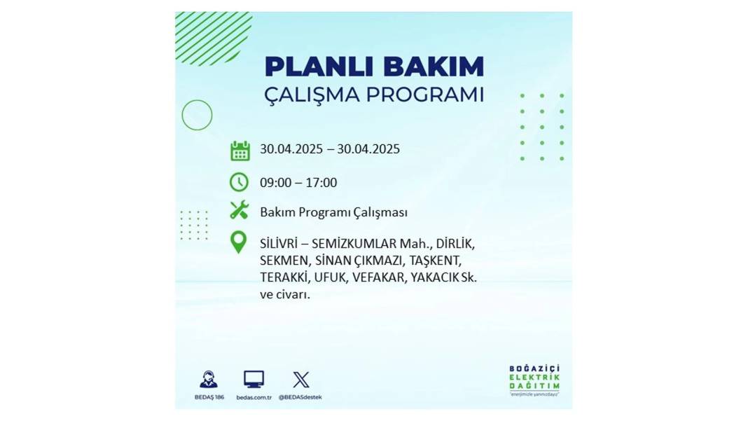 SAATLERCE ELEKTRİK OLMAYACAK: BEDAŞ 30 Nisan Çarşamba günü elektrik kesintisi yaşayacak ilçeleri sıraladı 3