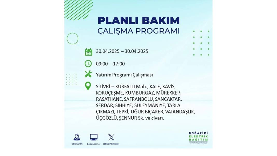 SAATLERCE ELEKTRİK OLMAYACAK: BEDAŞ 30 Nisan Çarşamba günü elektrik kesintisi yaşayacak ilçeleri sıraladı 5
