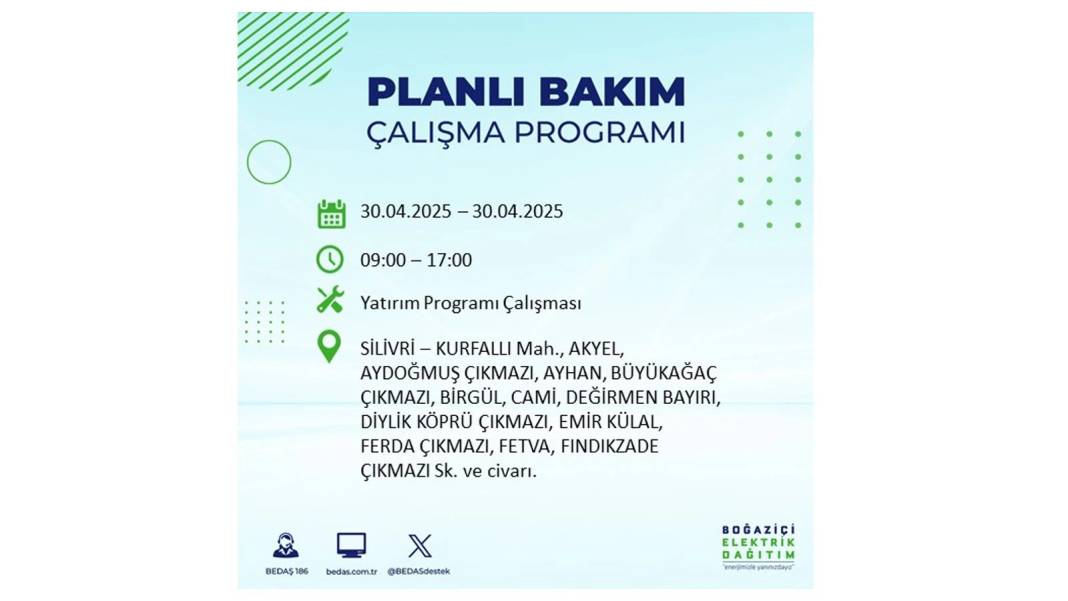 SAATLERCE ELEKTRİK OLMAYACAK: BEDAŞ 30 Nisan Çarşamba günü elektrik kesintisi yaşayacak ilçeleri sıraladı 2