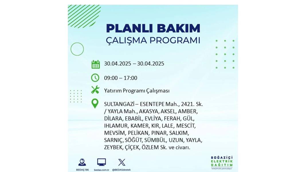 SAATLERCE ELEKTRİK OLMAYACAK: BEDAŞ 30 Nisan Çarşamba günü elektrik kesintisi yaşayacak ilçeleri sıraladı 4