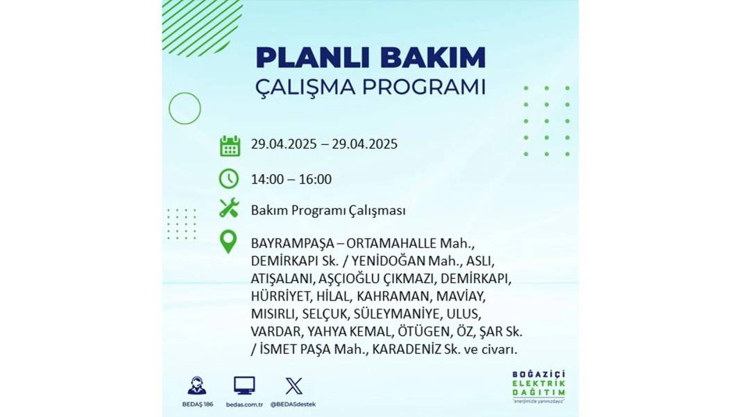 KARANLIĞA GÖMÜLECEKLER: 29 Nisan Salı İstanbul elektrik kesintisi. BEDAŞ elektrik kesintisi yaşayacak ilçeleri sıraladı 12